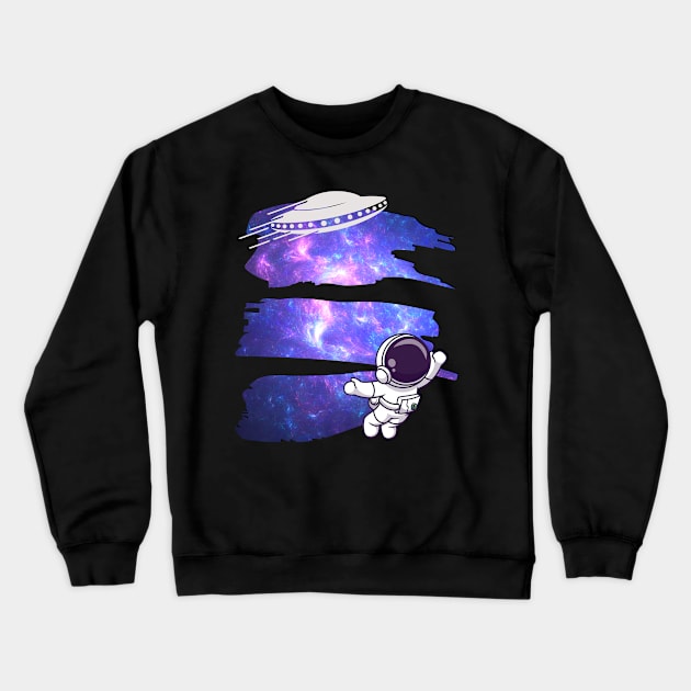 Ufo alien funny cute flying spaceship astronaut moon mars cosmic forest Crewneck Sweatshirt by BoogieCreates